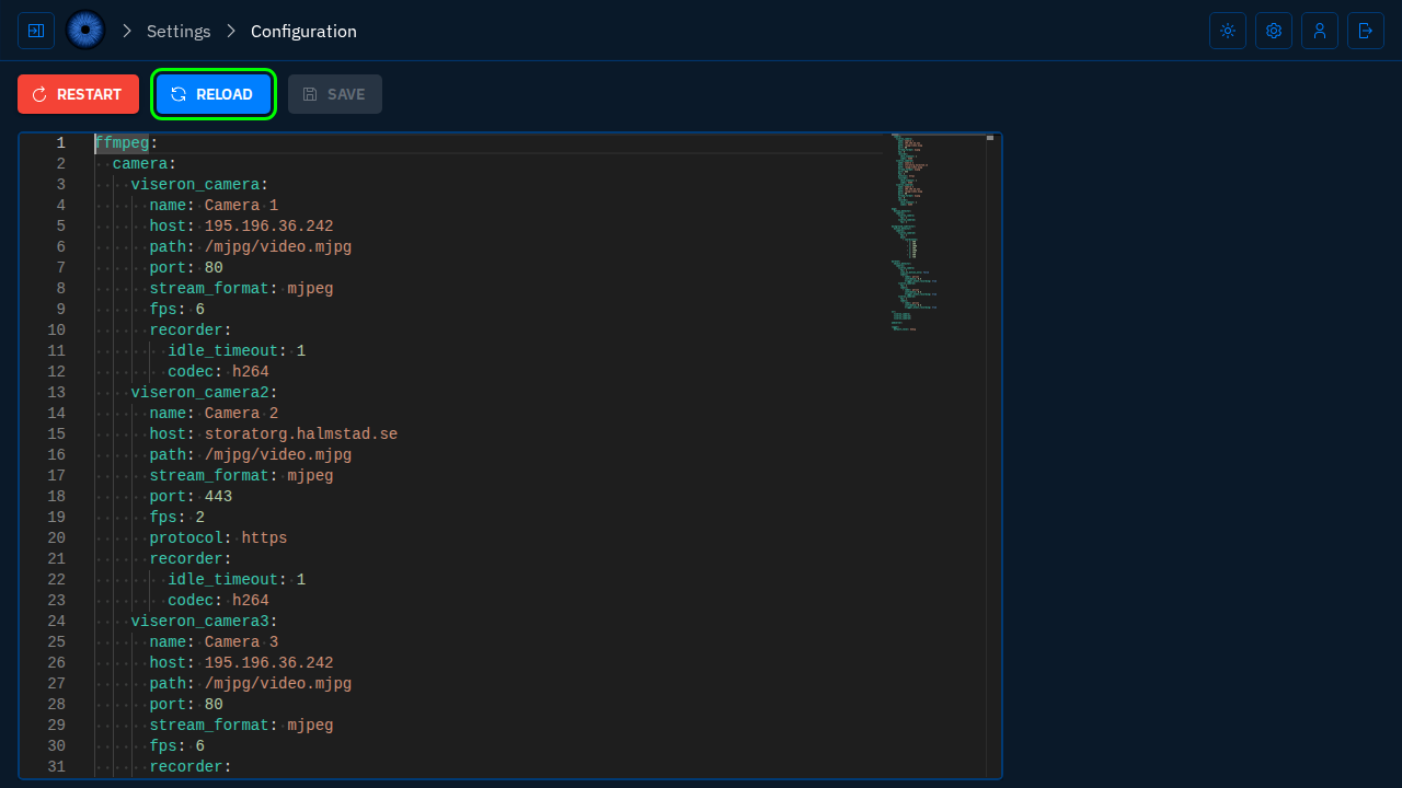 Reload Config button
